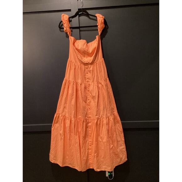 Karlie Tiered Ruffle off the shoulder prairie maxi Midi cotton Dress orange M - Picture 8 of 11